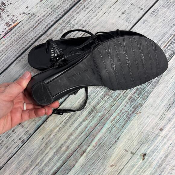 Stuart Weitzman Black Strappy Heeled Sandals Minimalist Square Toe 6.5 - Picture 4 of 4